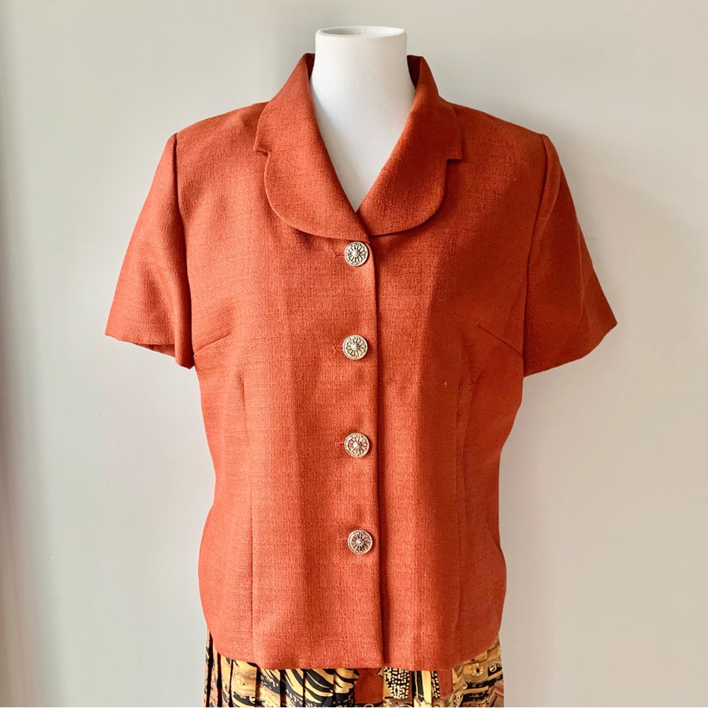 Rust Collar Button Down Short Sleeve Jacket Size 12P